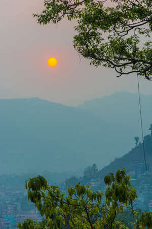 Kathmandu, Nepal - March 25, 2018: Beautiful sunset on March 25, 2018 in Kathmandu, Nepal.のeditorial素材