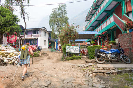 Nepal-March 28, 2018: a Small village on the mountain road March 28, 2018 in Nepal.のeditorial素材