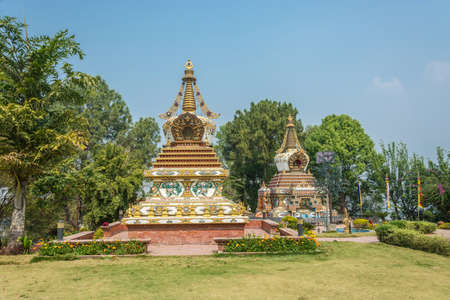 Beautiful Buddhist stupas in Kopan monastery Park, Kathmandu, Nepal.のeditorial素材