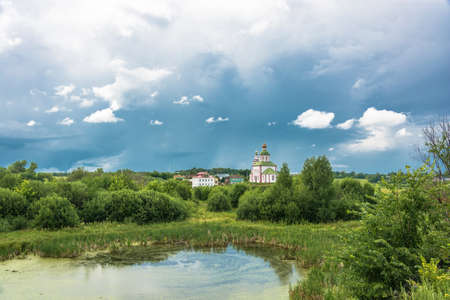Beautiful landscape in the ancient city of Suzdal on a summer cloudy day, Russia.の写真素材