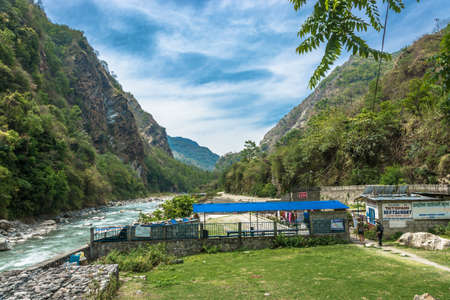 Tatopani, Nepal-09.04.2018: entrance to the hot spring 9 April 2018 Tatopani, Nepal.