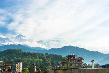 Beautiful view of Pokhara city on a Sunny spring day, Nepal.のeditorial素材