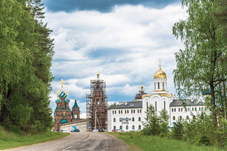 White stone Nikolo-Solbinsky female monastery on a summer day, Yaroslavl region, Russia.の写真素材