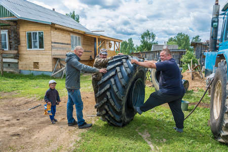 Yaroslavl region, Russia - 11/06/2018: Three men assembled on Yaroslavl region, Russia.のeditorial素材
