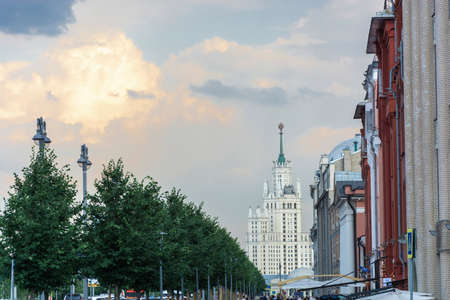 Moscow, Russia - 06/22/2019: Stormy sky with dark and orange clouds.のeditorial素材