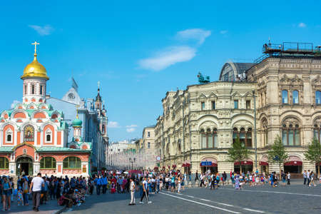 Moscow, Russia - 06/22/2019: On Nikolskaya Street on a summer day.
