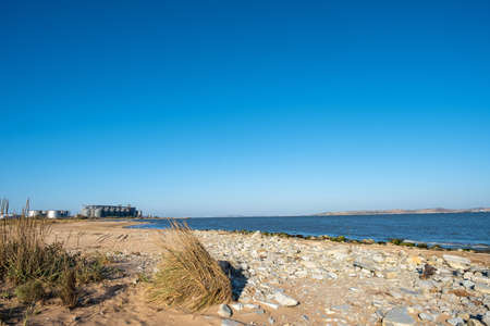 View of the Kerch Strait, Crimea and in the distance the Crimean Bridge on a summer sunny day.