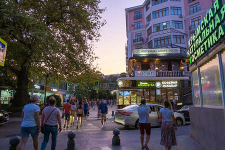 Yalta, Crimea - 09/03/2019: A quiet evening on Pushkinskaya street.のeditorial素材