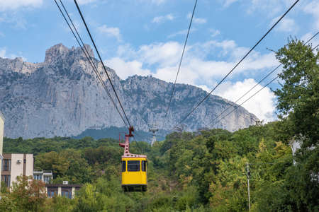 Miskhor, Crimea - 09/06/2019: Cableway Miskhor - Ai-Petri on a cloudy day.のeditorial素材