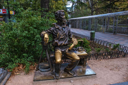 Yalta, Crimea - 09/07/2019: Bronze monument to Alexander Khanzhonkov - the creator of the Russian film industry.のeditorial素材