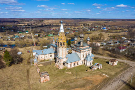The Church of St. John the Baptist in the village of Parskoye, Rodnikovsky District, Ivanovo Region, Russia from a bird's eye view.の写真素材