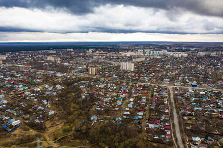 A panorama of the city of Ivanovo from a bird's flight on a spring cloudy day, photo taken from a quadrocopter.の写真素材