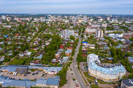 Ivanovo, Ivanovo region, Russia. - 05.26.2020: City of Ivanovo from a bird's flight on a summer day.のeditorial素材