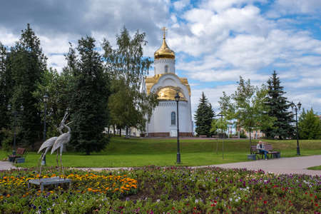 City of Ivanovo, Ivanovo region, Russia - 08/15/2020: Chapel in honor of the Feodorovskaya Icon of the Mother of God on the Revolution Square in the city of Ivanovo, Ivanovo region, Russia.のeditorial素材