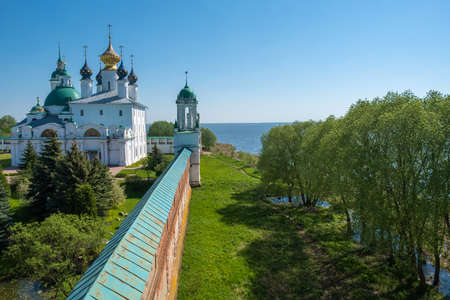 One of the corners in the Spaso-Yakovlevsky Monastery on a sunny summer day in the city of Rostov, Yaroslavl region, Russia.の写真素材