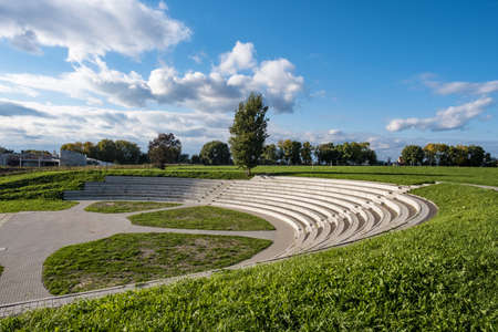 Amphitheater in the ancient city of Suzdal on a sunny day and beautiful clouds in the blue sky, Russia.の写真素材