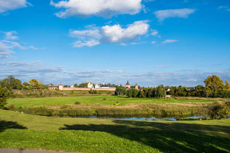 View of the Spaso-Evfimiev Monastery from the Kamenka River in the ancient city of Suzdal, Russia.の写真素材