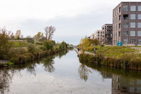The new harbor in Leipzig on a sunny day in spring or winterの写真素材