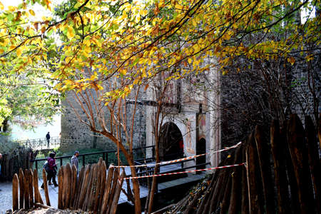 The front door and the drawbridge at the medieval village of Turinのeditorial素材
