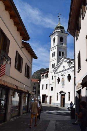 A church in the city of Susa in the province of Turin by the roadの写真素材