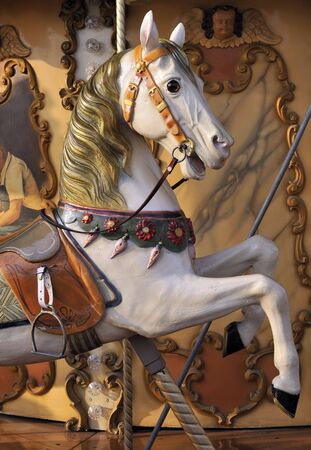 Closeup of horse on fairground carousel の写真素材
