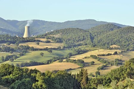 Thermal power station in countryside sceneの写真素材