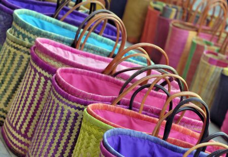 Colourful bags in street marketの写真素材