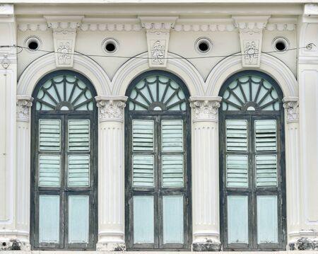Traditional chinese architecture on shop-house, Penang, Malaysiaの写真素材