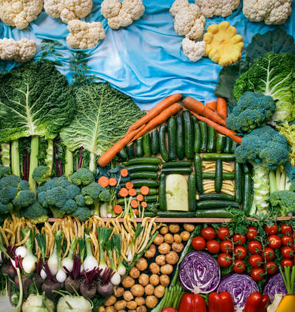 Creative landscape made with assorted organic vegetables.の写真素材
