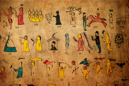 Old Indian writing calendar on cowhide.の写真素材