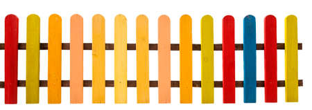 Wooden painted fence isolated on white. Path included.の写真素材