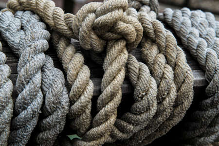 Ropes from an old sailing boat, close-up.