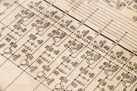 Electronic schematic diagram of retro television. Makro.の写真素材