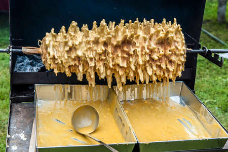 Baumkuchen is a kind of traditional layered cake, known in Poland as Sekacz.の写真素材