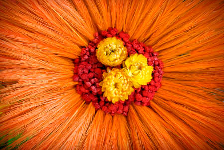 Full frame background of a decorative bouquet of colorful dry flowers. Shallow depth of field. SDF.の写真素材