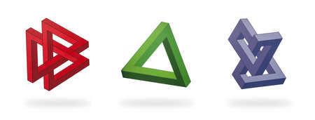 Impossible 3d geometric figures construction on white background. Optical illusion.の写真素材