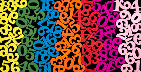 Colorful Wooden Numbers on Black Backgroundの写真素材