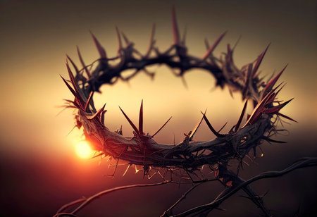 The Crown of Thorns of Jesus During Sunset. Macro. AI generativeの素材