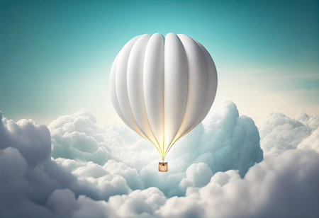 White Balloon Above Clouds. AI generative.の素材