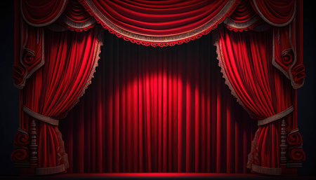 Red Stage  Theater Curtain and Spot Light. AI generativeの素材