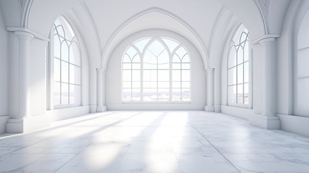 White Large Marble Luxury Interior Room with Sunny Window. AI generativeの素材