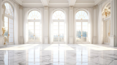 White Palace Marble Luxury Interior Room with Sunny Window. AI generativeの素材