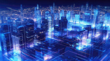 Abstract Hi-Tech Modern Cityscape Background. AI generative.の素材