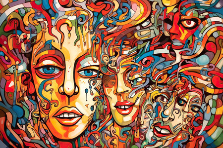 Abstract Colorful Graphic Collage Human Portraits, Psychology, Stress, Schizophrenia Illustrationの素材