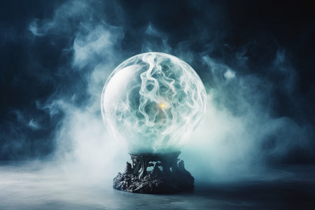 Future Teller Crystal Ball in Blue Smoke on Tableの素材