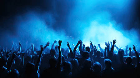 Silhouettes of People in Concert, Blue Tonedの素材