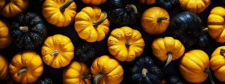Collection of Autumn Yellow and Black Pumpkins, Halloween Dark Fall Backgroundの素材