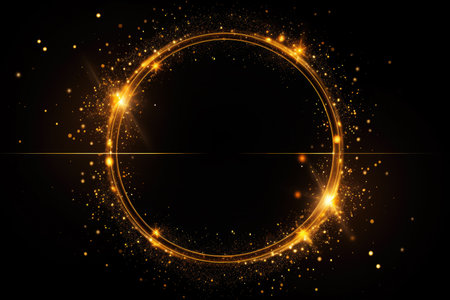 Gold Empty Glittering Circle on Black Backgroundの素材