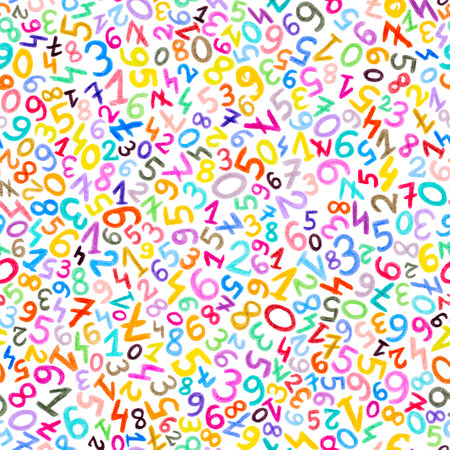 Seamless Pattern - Wax Crayon Numbers Font Letters Over White Background.の写真素材