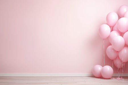 Pastel Pink Balloons Over Pink Wall Background with Copy Spaceの素材